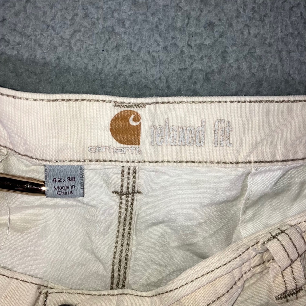 Carhartt Cargo Pants Men 42x30 Relaxed Fit Cream Work Grunge Thrashed Fit 40x29 - Picture 13 of 16